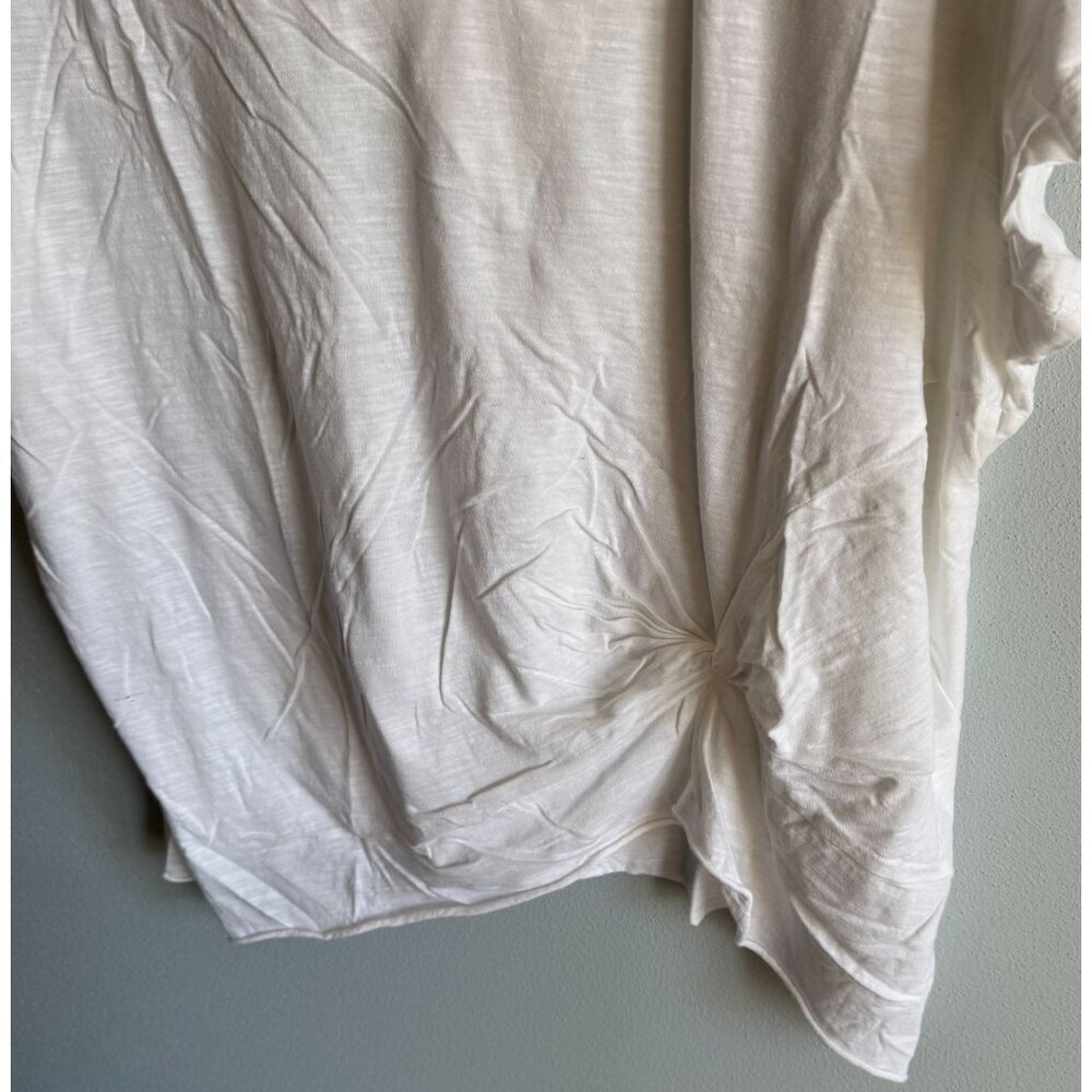 Vanilla Star Womens White Short Sleeve Tee 3X Knotted Hem V-Neck Casual Loose - Picture 4 of 10